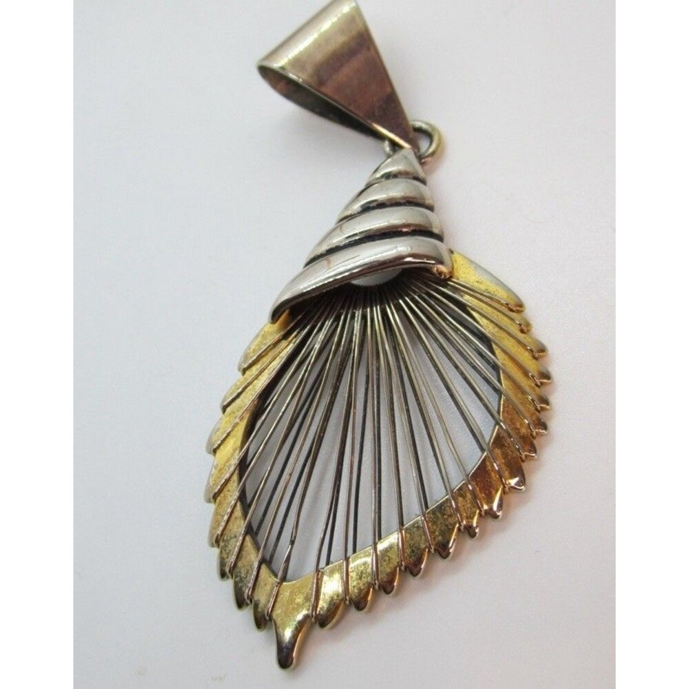 Vintage Abstract Shell Pendant Gold and Silver Tone Nautical Conch Wire Work